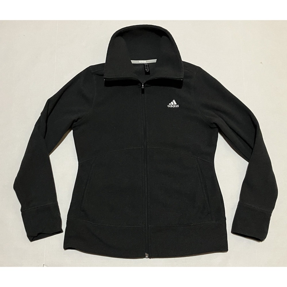 Adidas Fleece Jacket Womens Size Small Black Full Zip High Neck Golf Sports